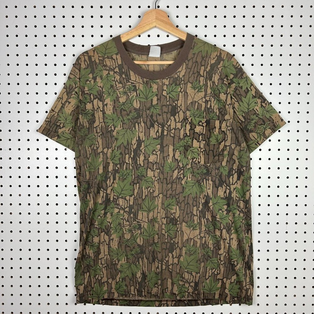 Trebark Camo Short Sleeve Shirt 90s Size Medium‎ Single Stitch Hunting Pocket